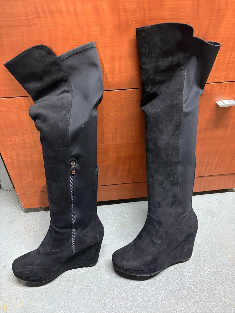 Black Suede Over-the-Knee Boots wedge heel